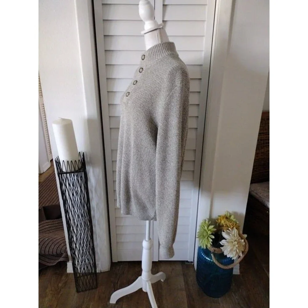 G.H. Bass‎ & Co. Mens Size L Grey Canyon 4 Button Mockneck Sweater Sherpa Collar